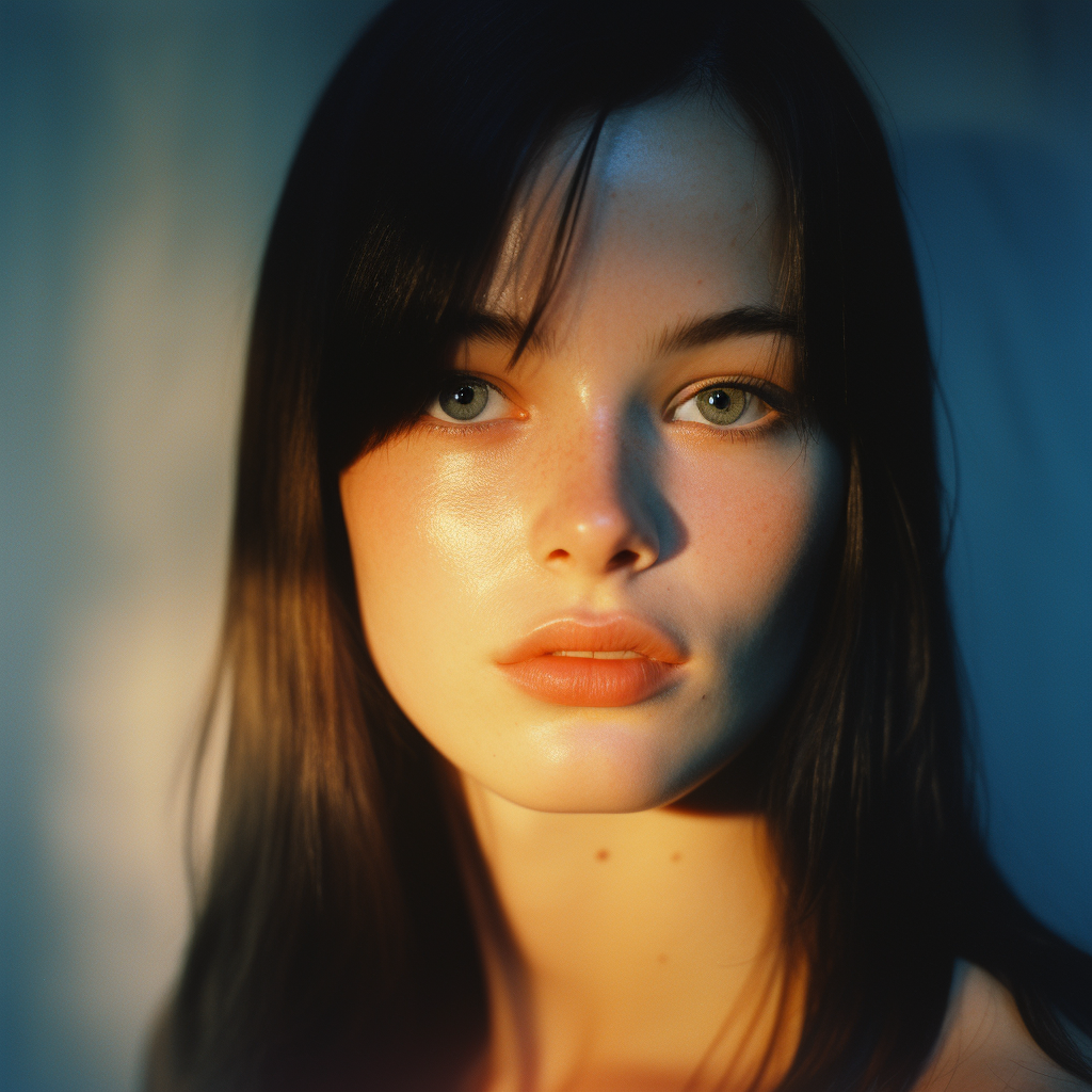 Close-up portrait of young woman in dreamy lighting