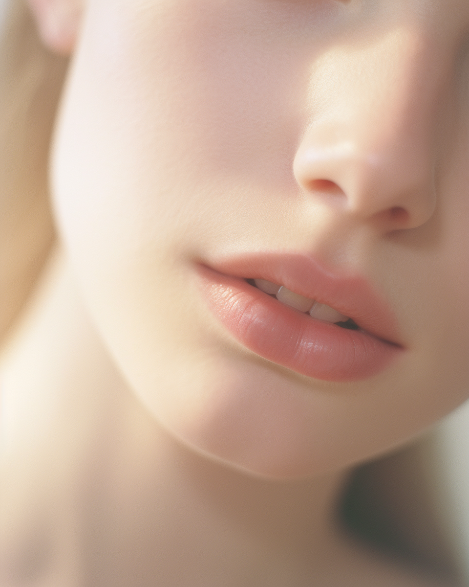 Woman's lips with a natural pink color and smooth glow