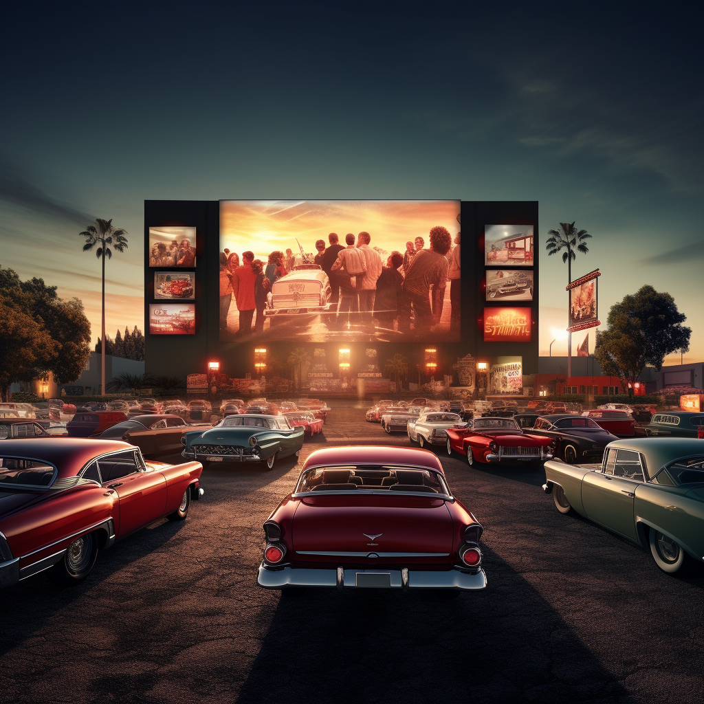 Classic movie drive-in cinema scene