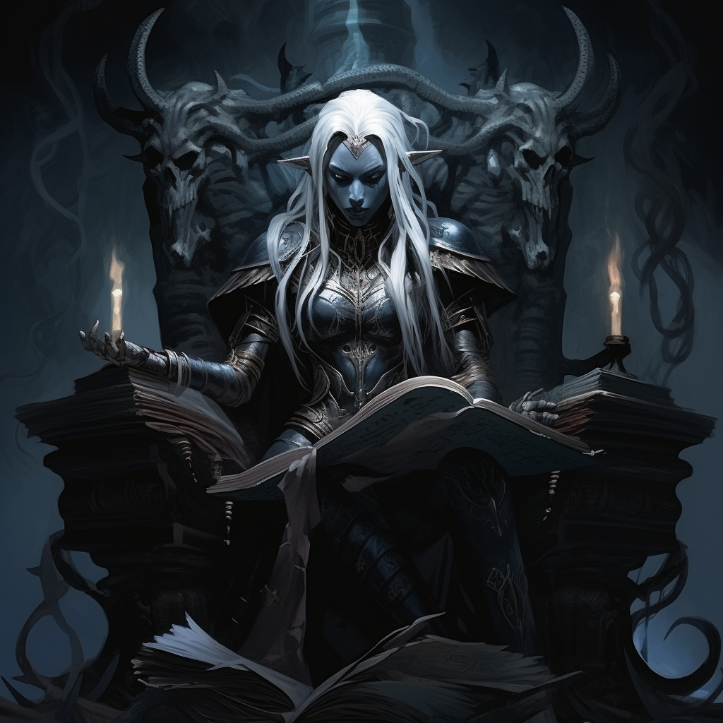 Dark Drow Elf Reading Obsidian Thrones of Books