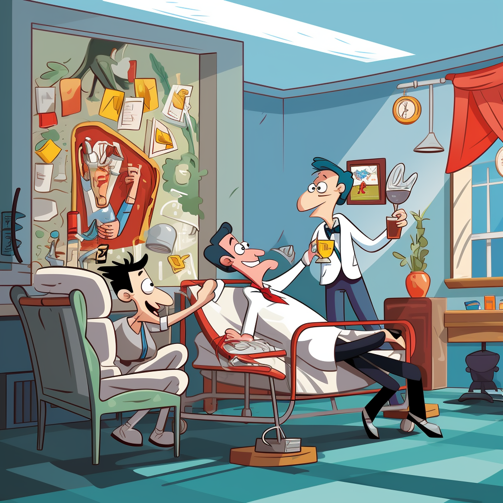 Funny cartoon of treating drunk patient