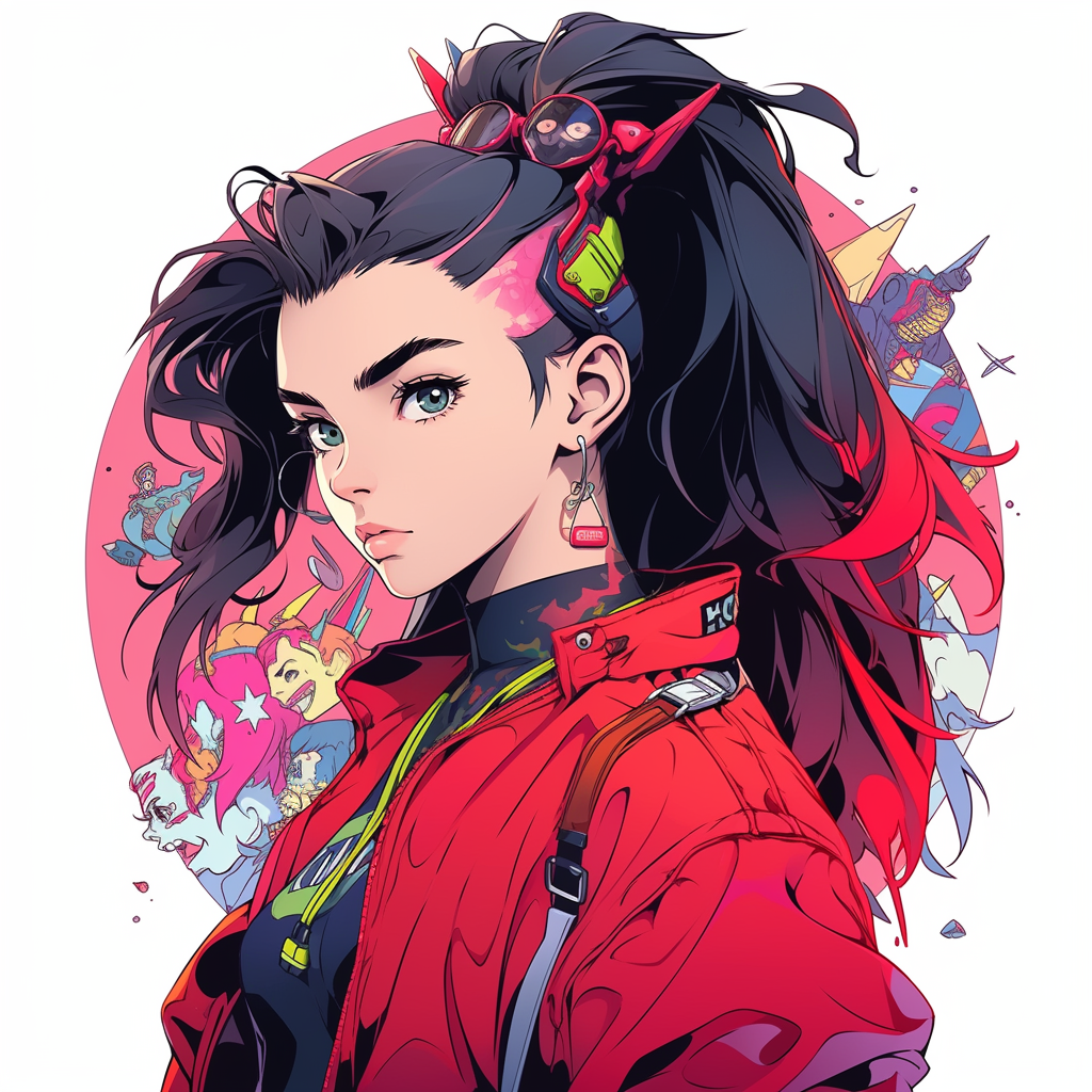 Dua Lipa as anime character with cool retrowave vibes