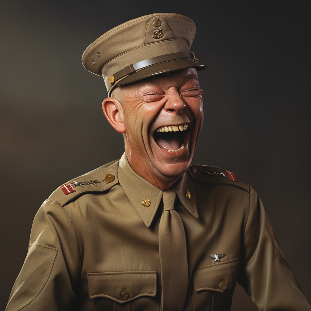 Hyper-realistic illustration of Dwight Eisenhower laughing