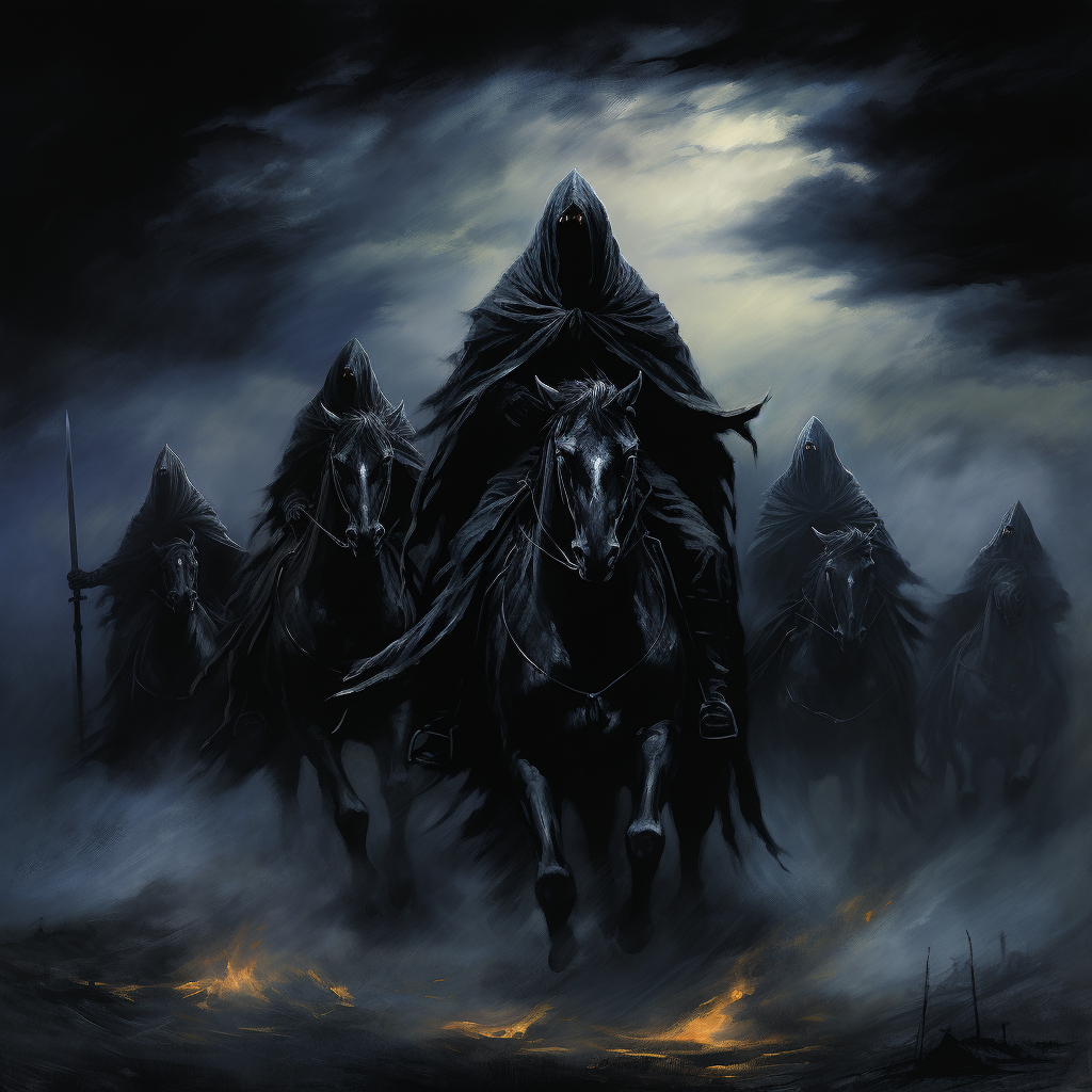 Nazgûl hunting with glowing eyes