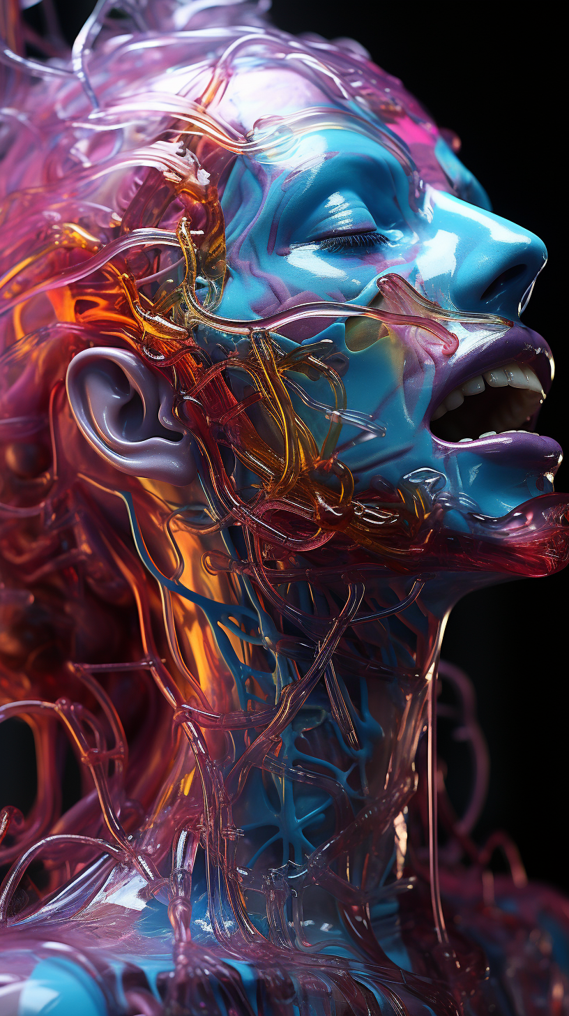 Beautiful anatomy portrait of floating gum woman