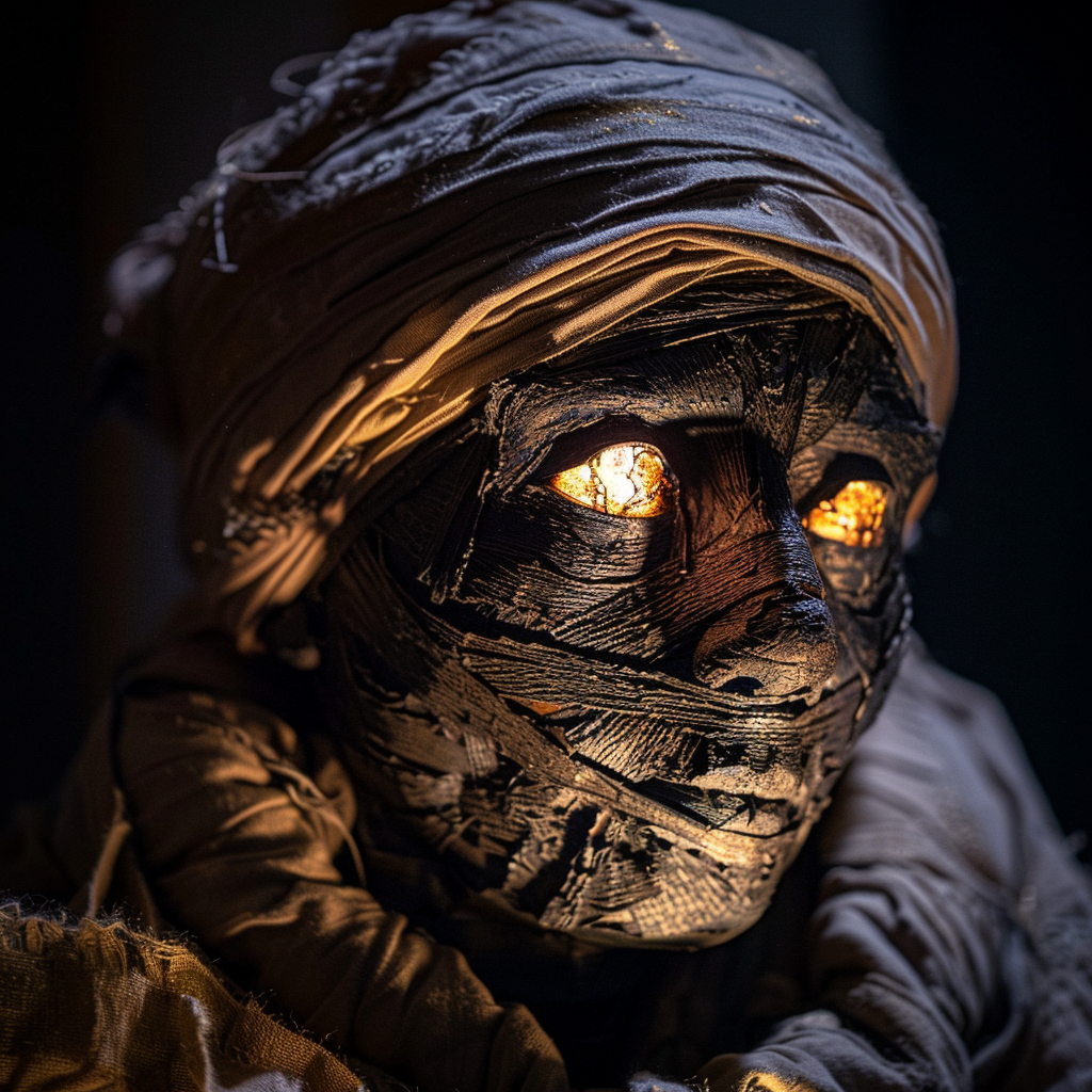 Egyptian mummy glowing eyes dramatic