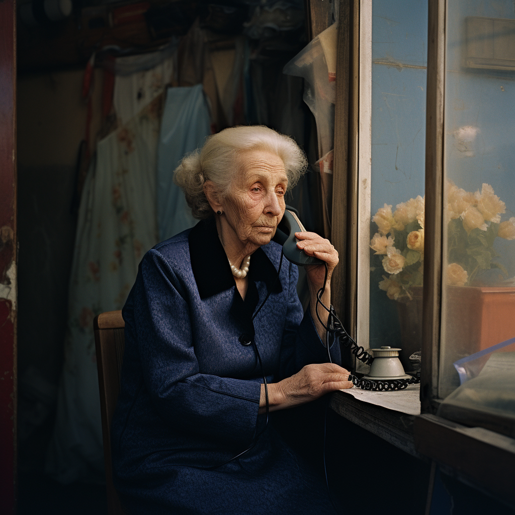 Elderly lady talking on telephone