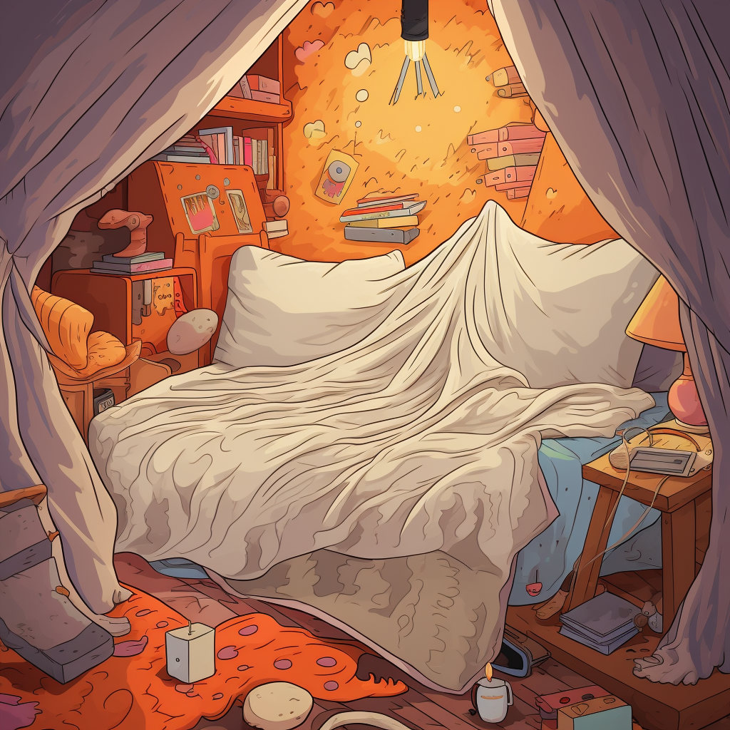 Cartoon of an electric blanket fort.