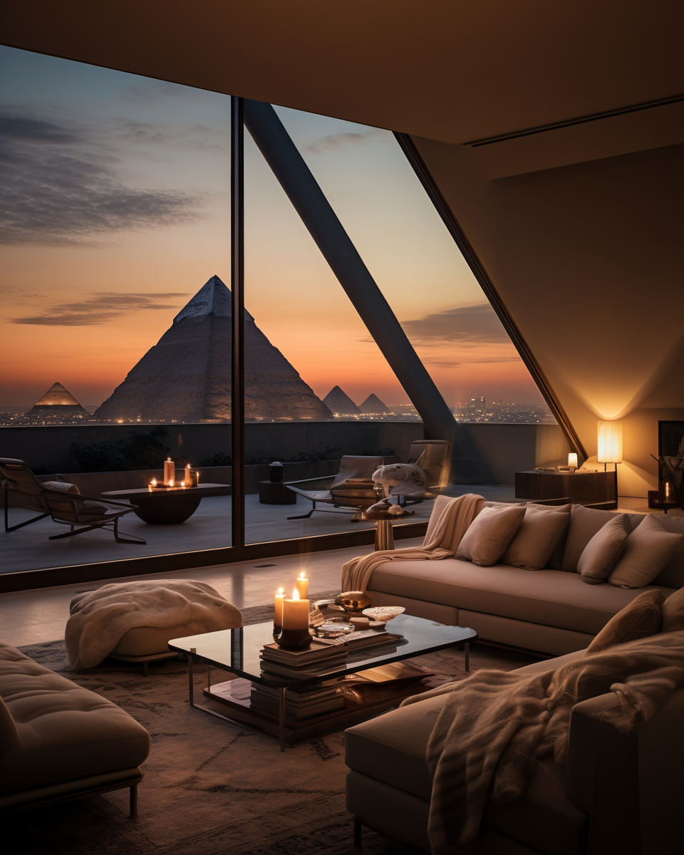 Elegant interior with pyramid view