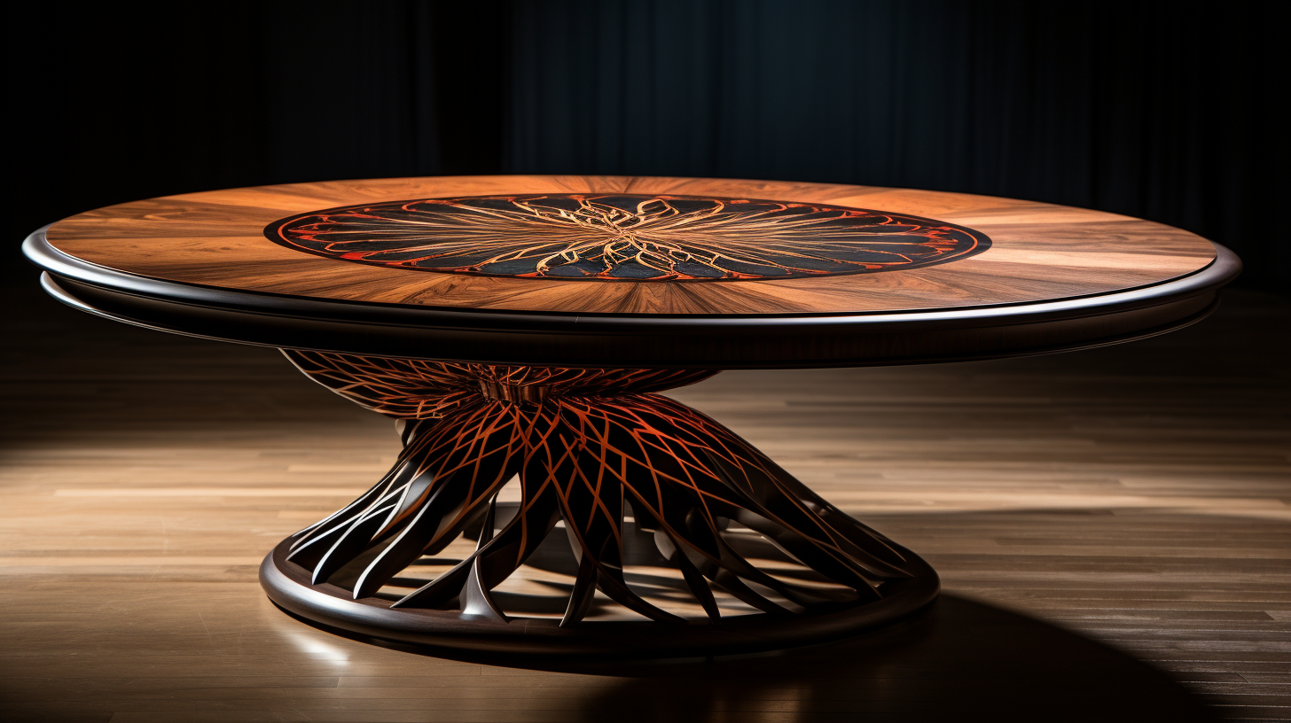 Elegant wooden dining table with marquetry pattern