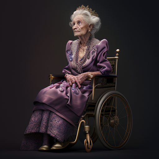 Elderly Royalty Woman in Wheelchair with Jewelry