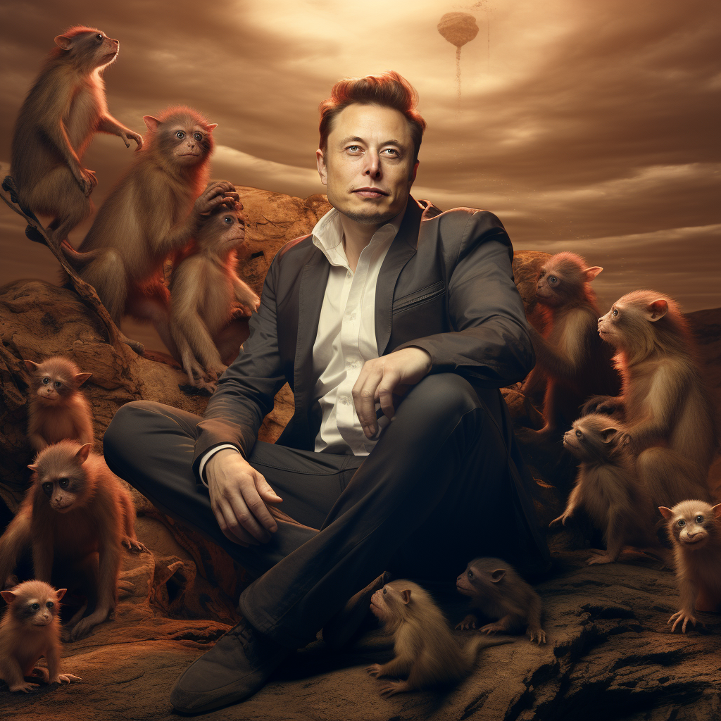 Elon Musk leading monkeys on Mars