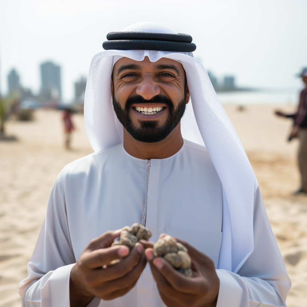 Emirati man with sand o'clock