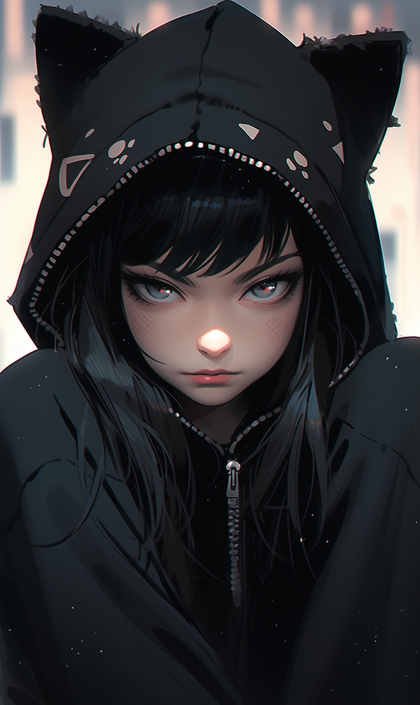 Emo cat girl with Ghibli style