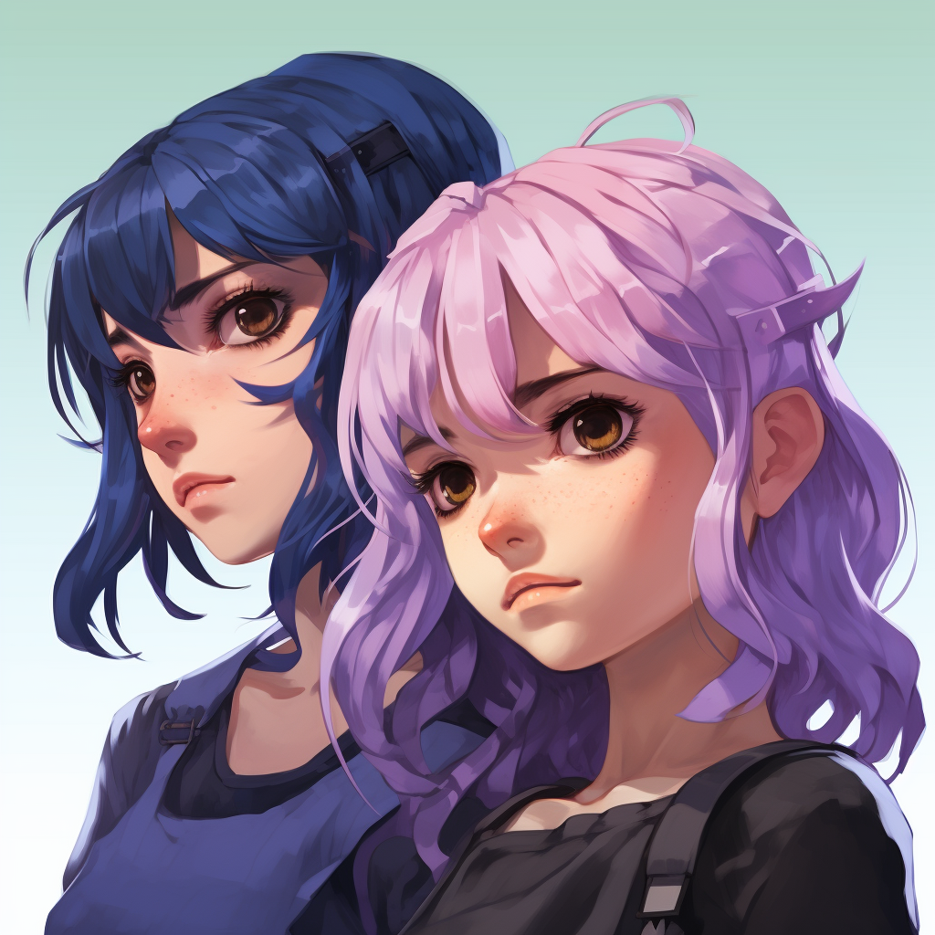 Two Emo Anime Girls with Purple Hair