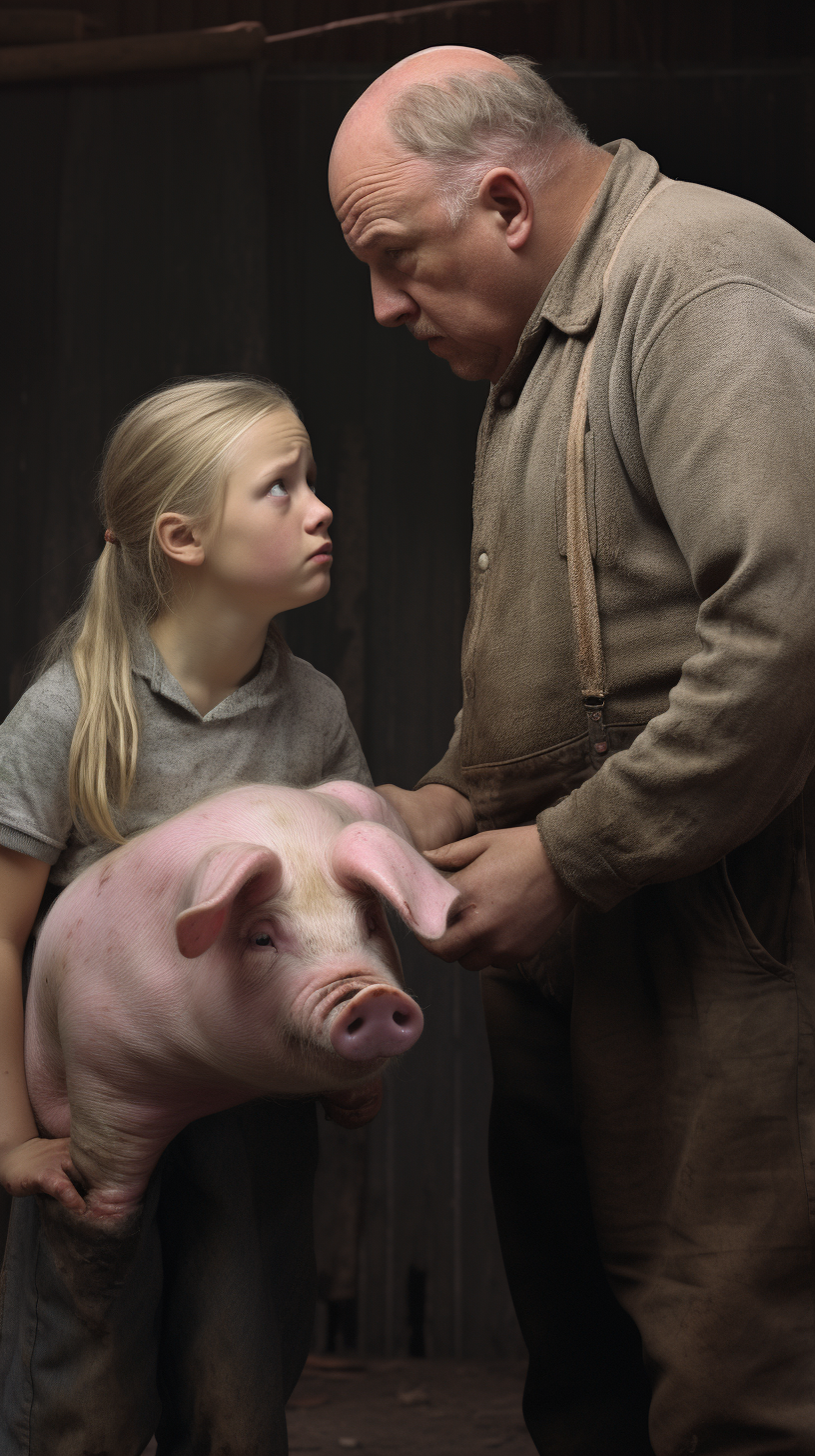 Blonde girl being scolded by farmer