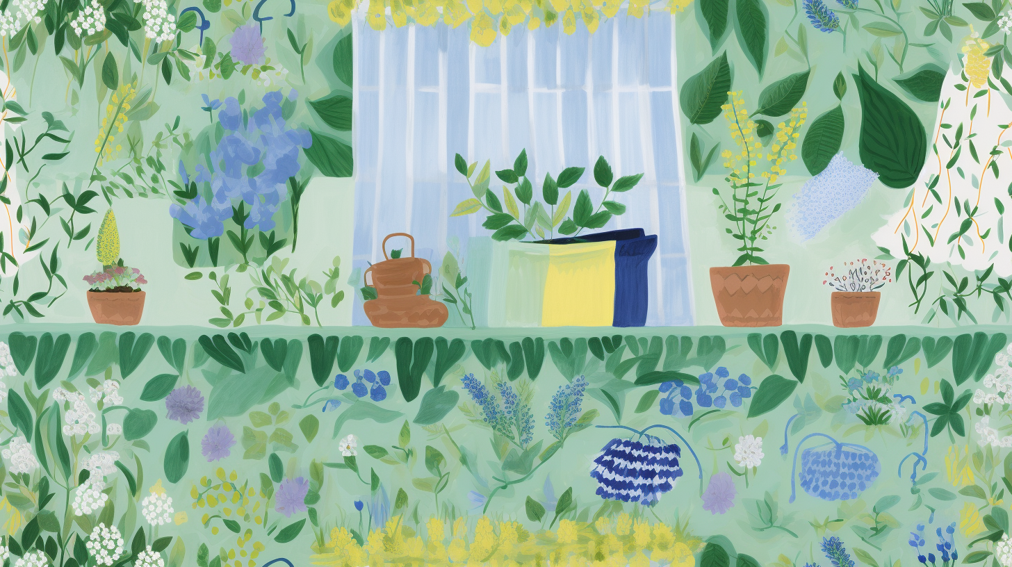 Vibrant gouache English garden illustration