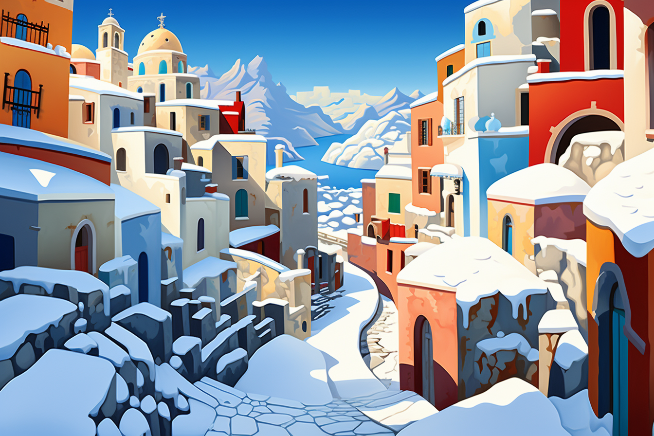 Snow-covered Eraclea in Italy Cubist Art