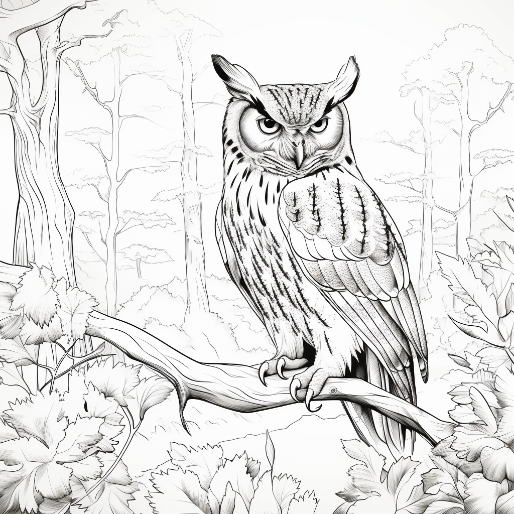 Black and white coloring page of a Eurasian Eagle-Owl