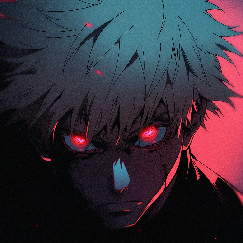 Evil Satoru Gojo from Jujutsu Kaisen with red eyes