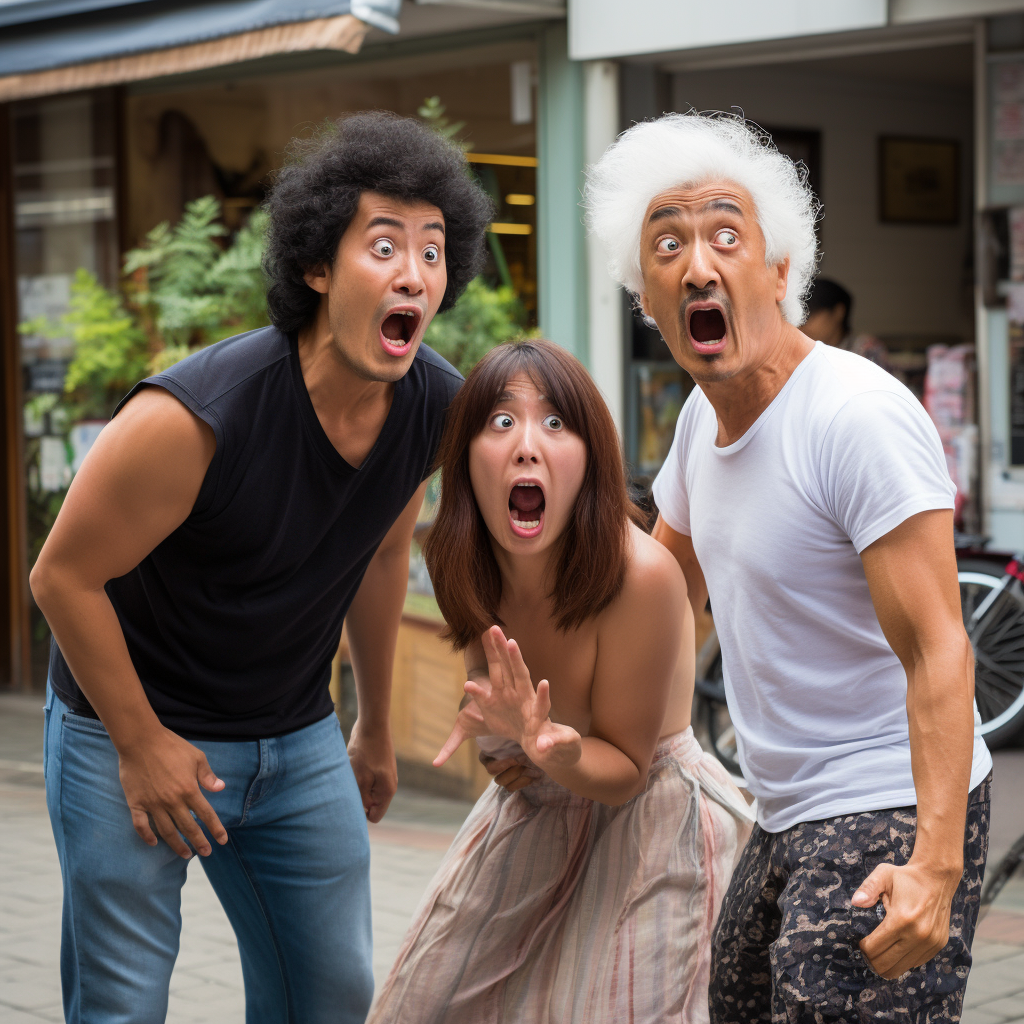 Excited Greek man shouted by crazy Asian woman