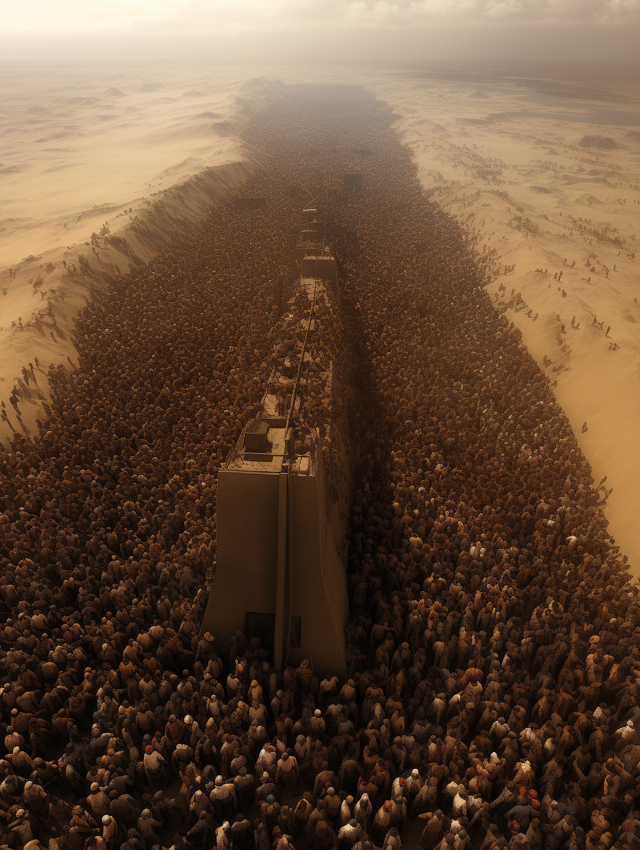 Aerial view of Hebrew Israelites leaving Egypt