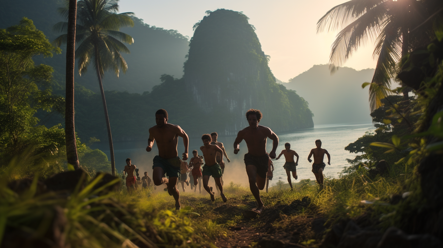 Participants enjoying exotic island running event