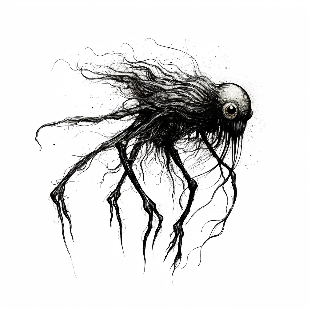 Dark surrealistic creature with horror elements