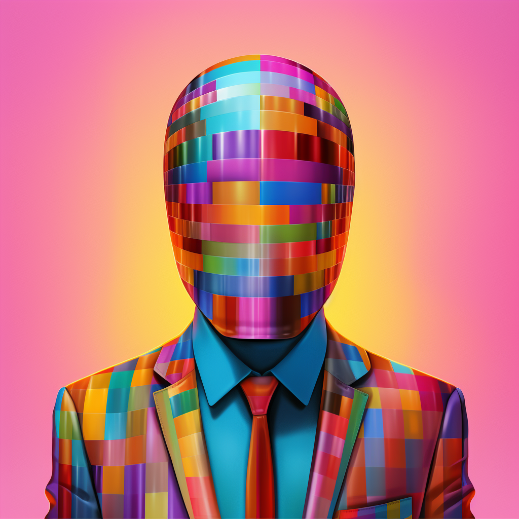 Colorful 2D illustration of faceless AI