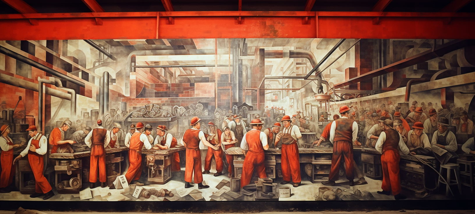 Mural of factory workers propaganda art