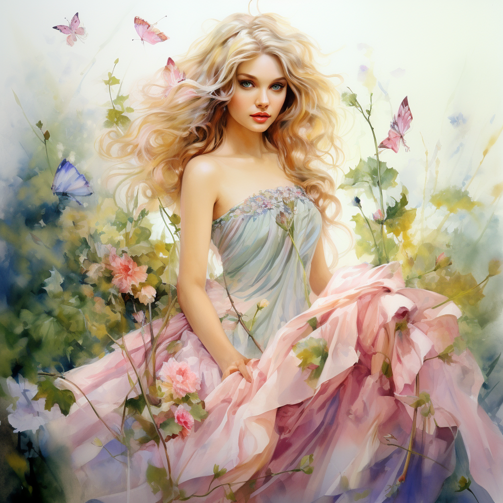 Gorgeous fairy in flower dress painting