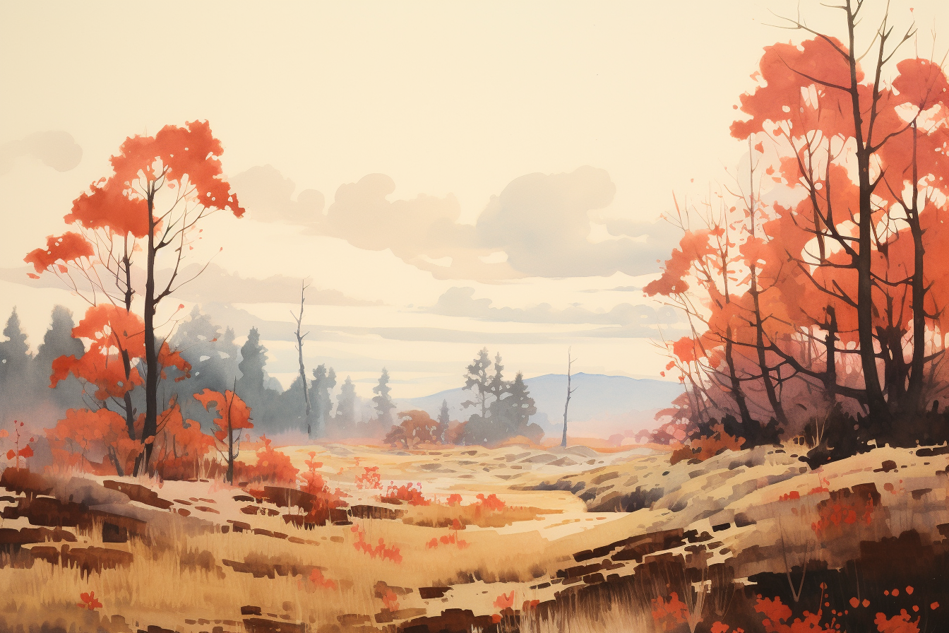 Vibrant fall foliage at dusk painting