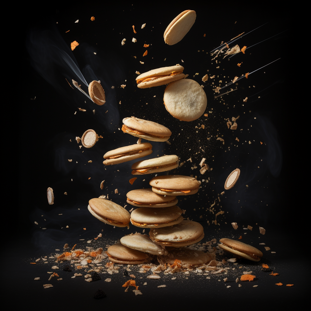 Falling pancakes on black background