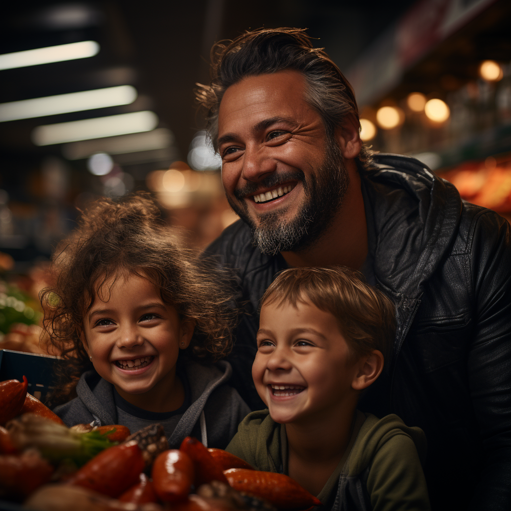 Family shopping in grocery store