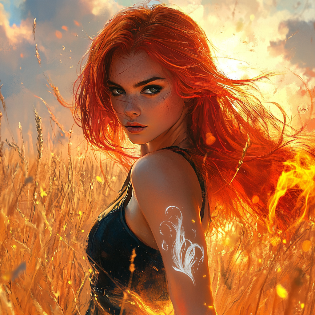 Red-haired Fantasy Character in Field