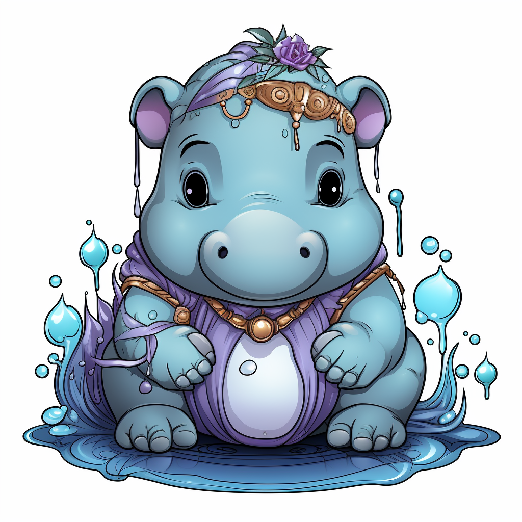 Cute fantasy baby hippo coloring page