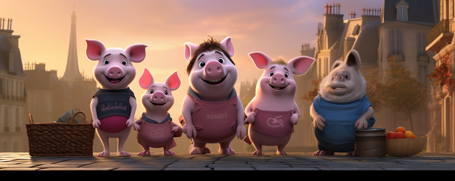 Cartoon pigs celebrating farewell pot