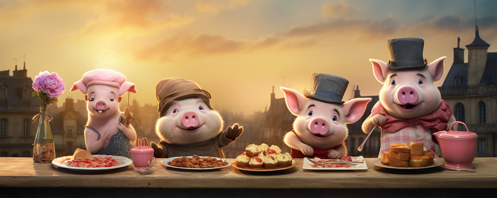 Cartoon pigs celebrating farewell party