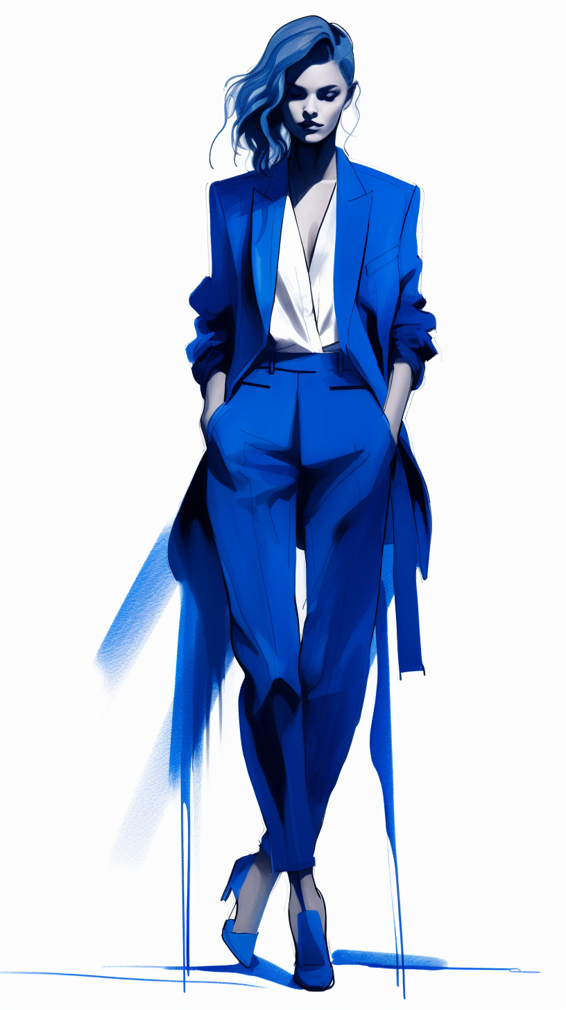 Woman in Oversized Blue Blazer Sketch