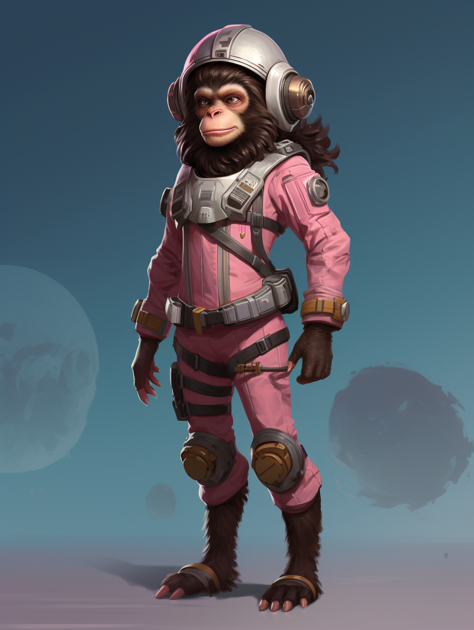 Female Chimp in EVA Suit on Spaceship