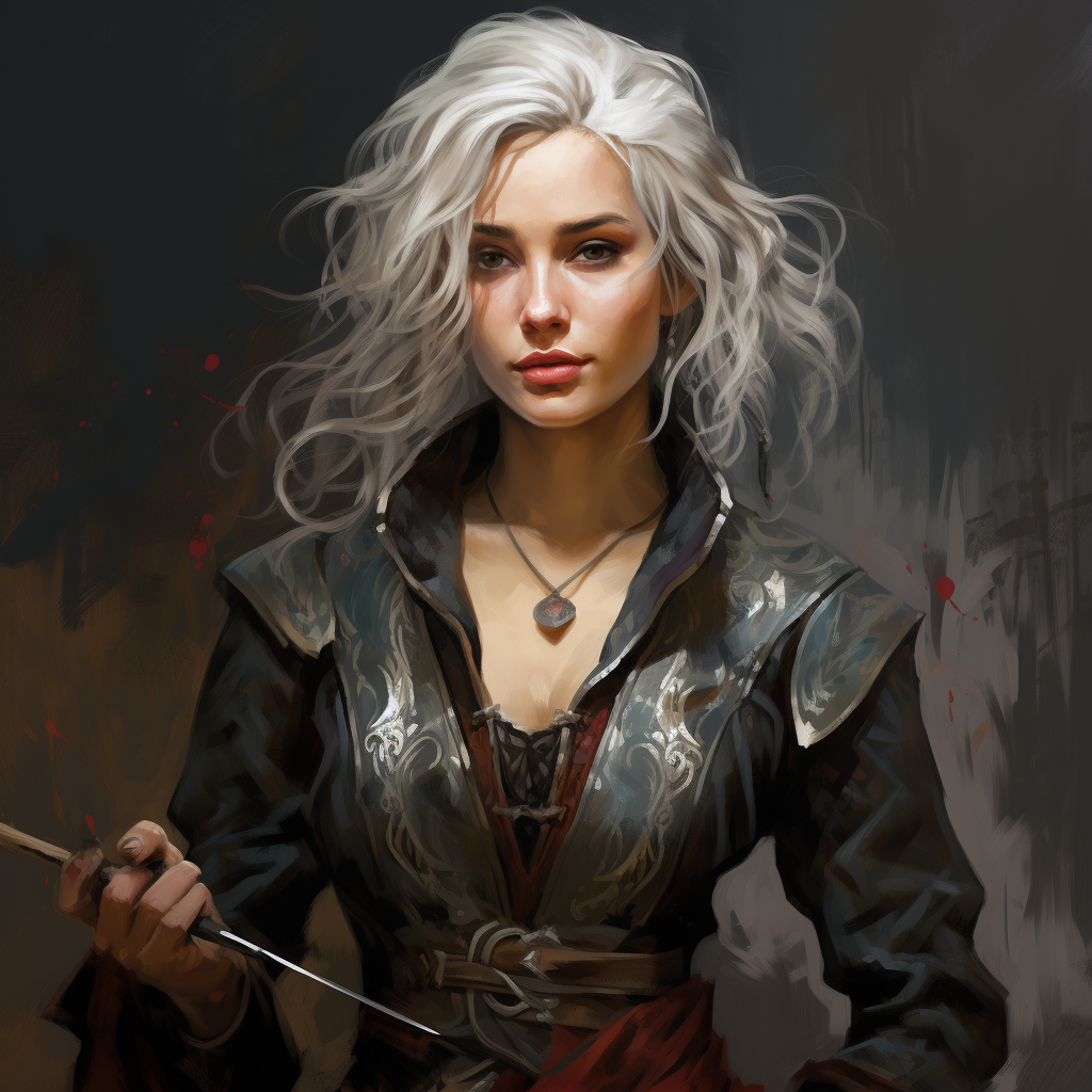 Young female half-elf painting with a brush