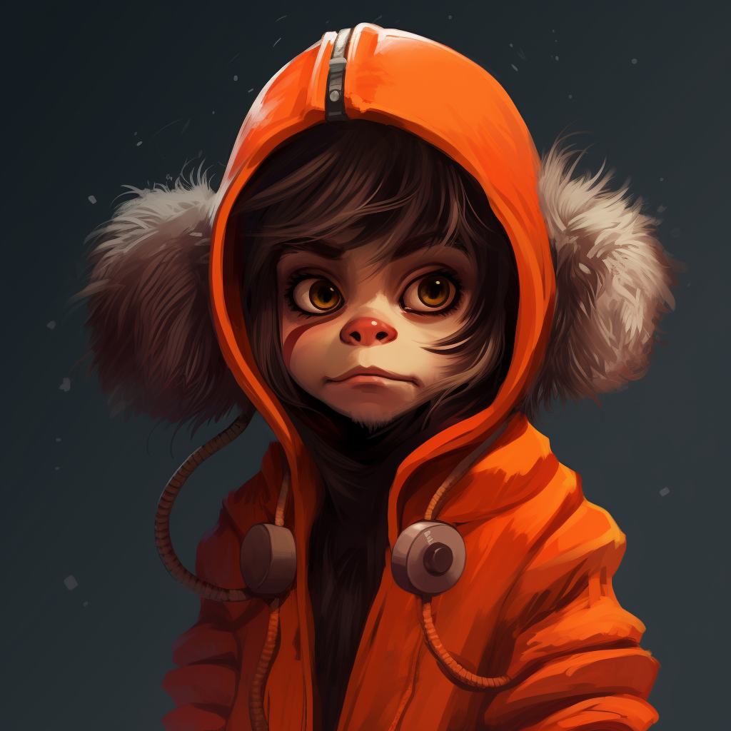 Cartoon-style female monkey with round ears and orange coat