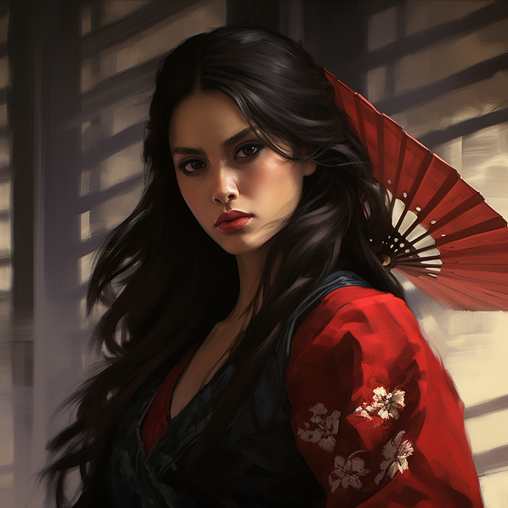 Female Samurai Courtier with Black Fan