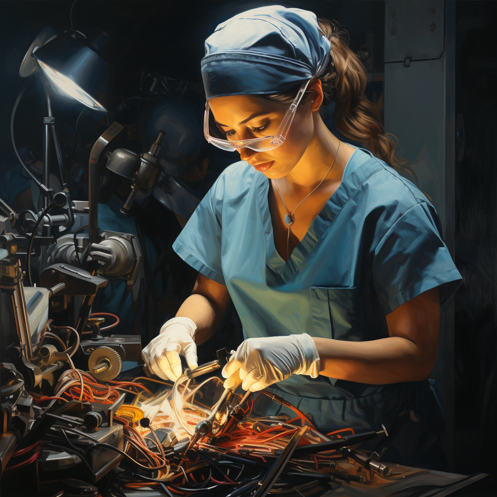 Skilled female surgeon using power tools