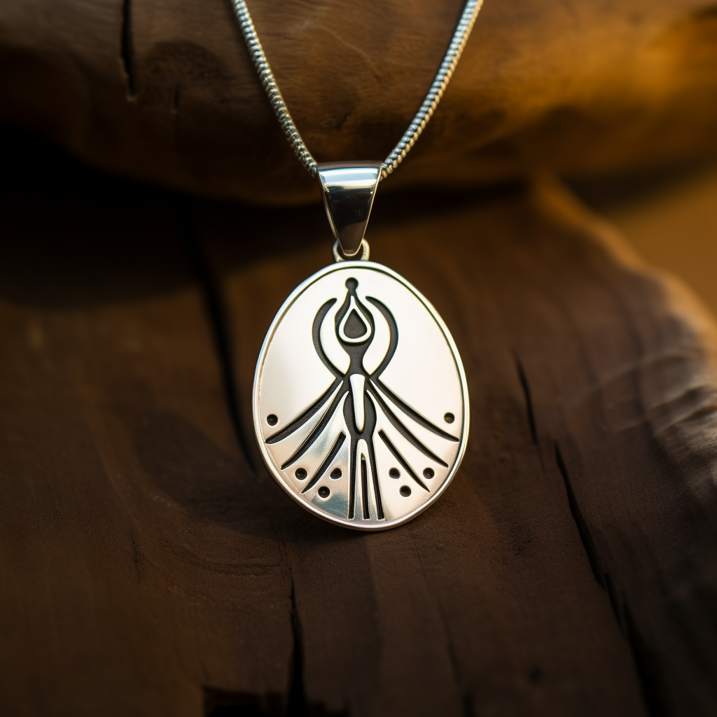 Engraved silver pendant with fertility goddess emblem