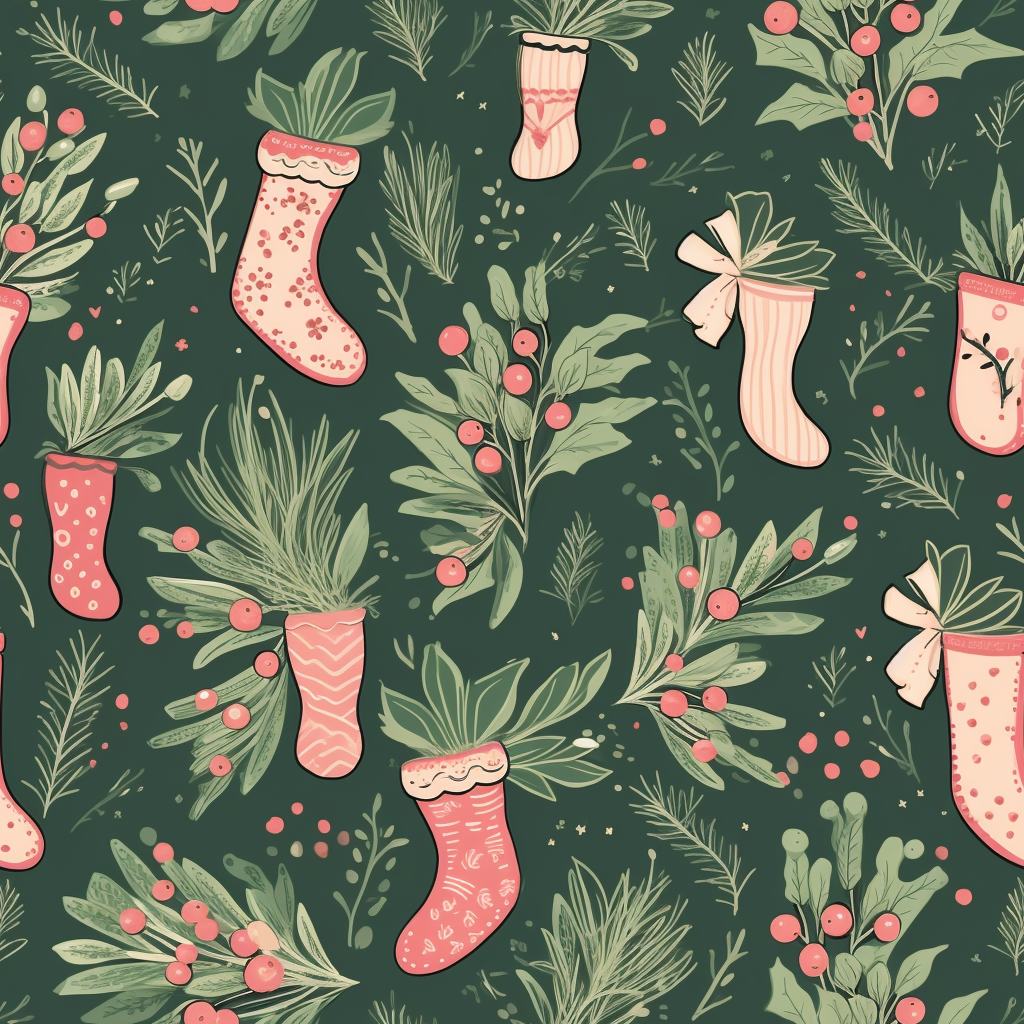 Festive stockings and holly sprigs pattern