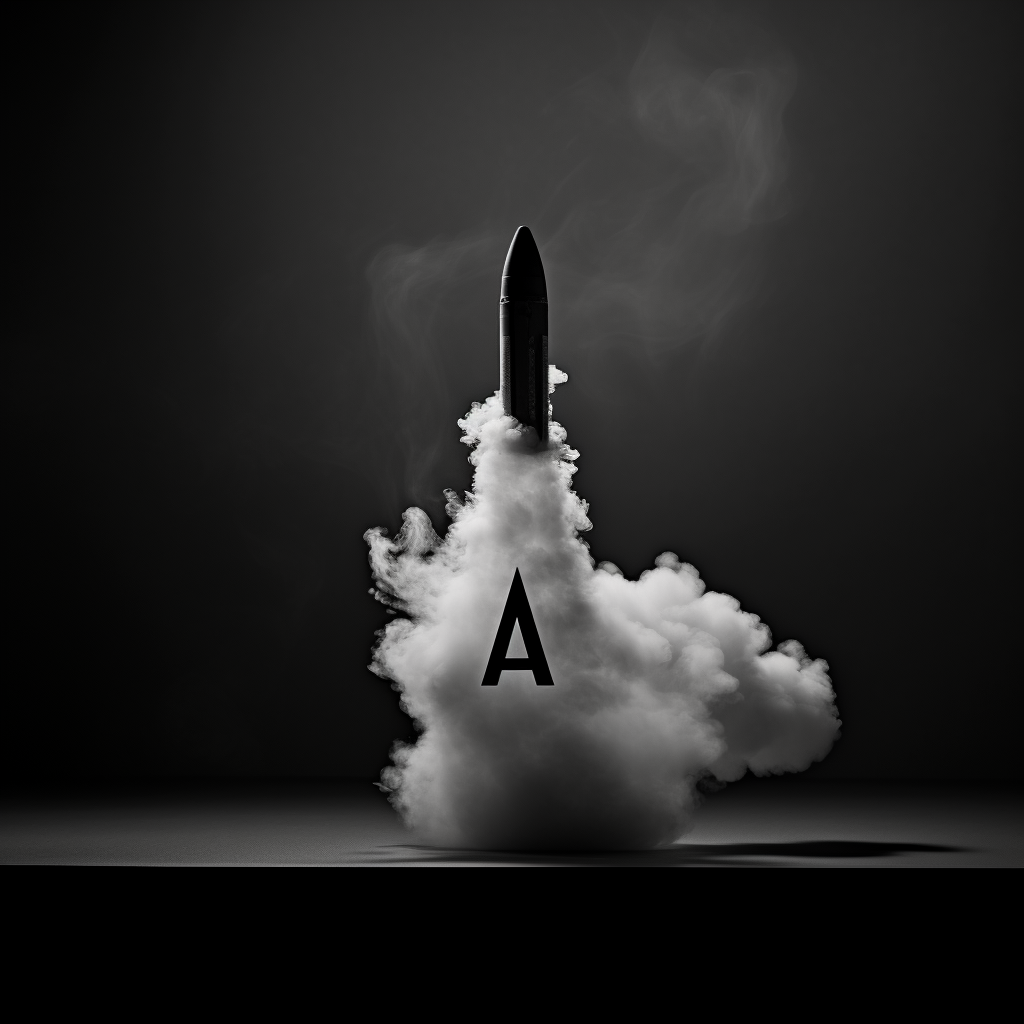 Black and white fired bullet with rising smoke