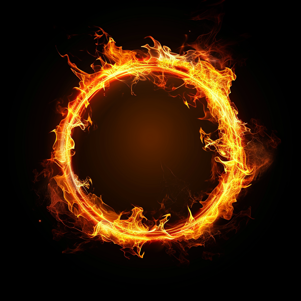 Flame Circle on Black Background with Game Magic Effects