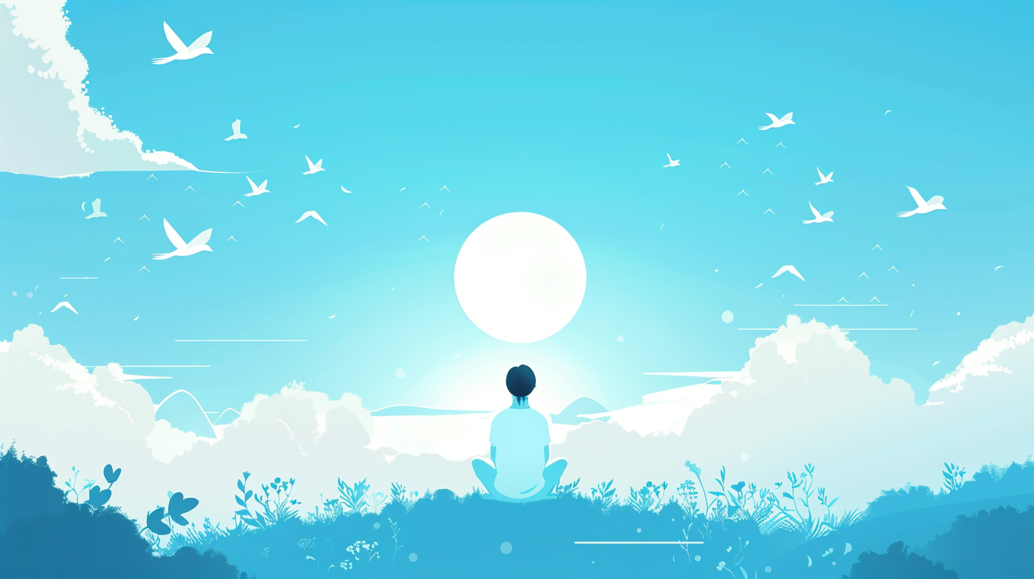 Minimalistic blue nature meditation vector