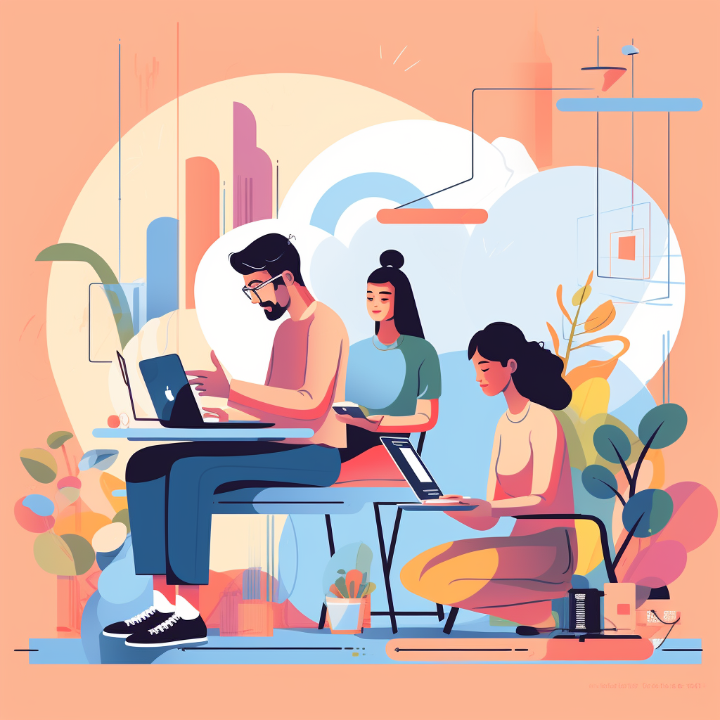 Flat Design People Working with Screens and Laptops  ?️